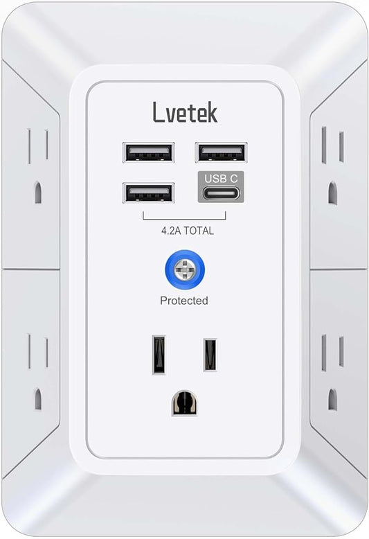 5 Outlet Extender Multi Plug Wall Outlets with 4 USB Charging Ports