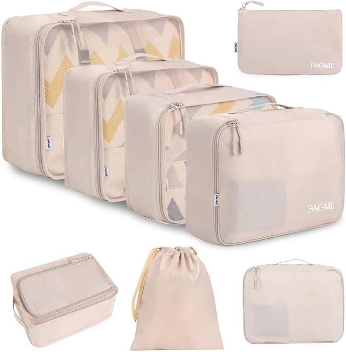 8 Set Packing Cubes Luggage Packing Organizers for Travel Accessories-Cream