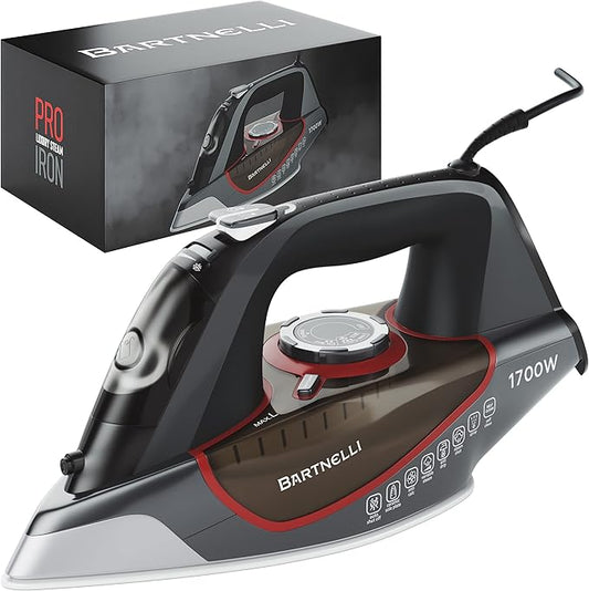 Bartnelli Pro Luxury Steam Iron for Clothes |Powerful Steam Technology |Non-Stick Ceramic Soleplate, 1700 Watts with 3-Way Auto Shut Off, Premium Built Quality & Durability