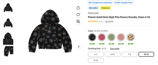 Planet Gold Girls High Pile Fleece Hoodie, Sizes 4-16